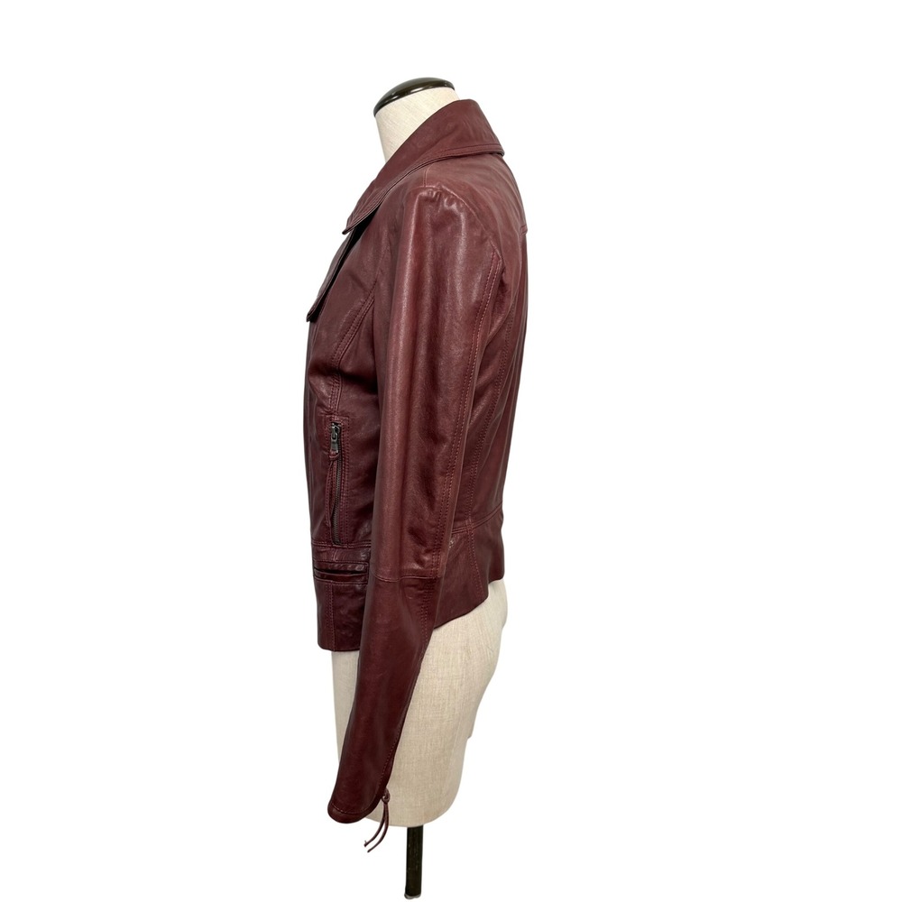 Womens Brown Leather Moto Jacket Asymmetrical Zip Y2K Flip Phone Pocket Size S - Picture 2 of 16